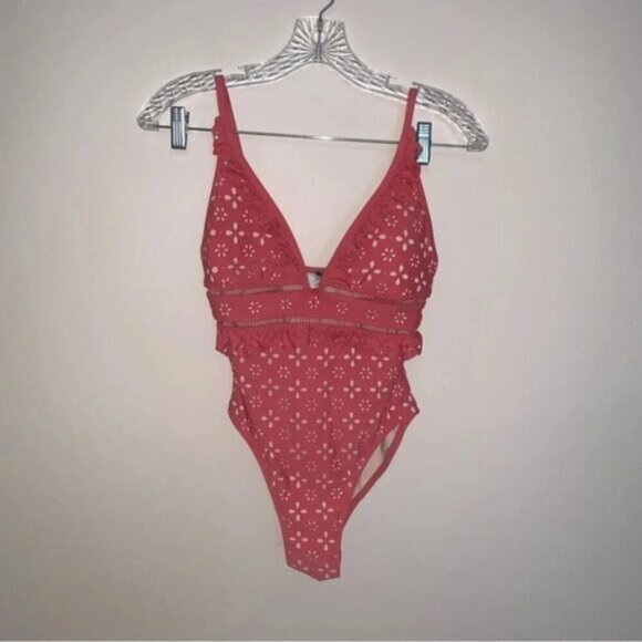 J. Crew Scalloped Ruffle Plunging One-piece Swimsuit Laser-cut Eyelet 4 - Picture 3 of 8